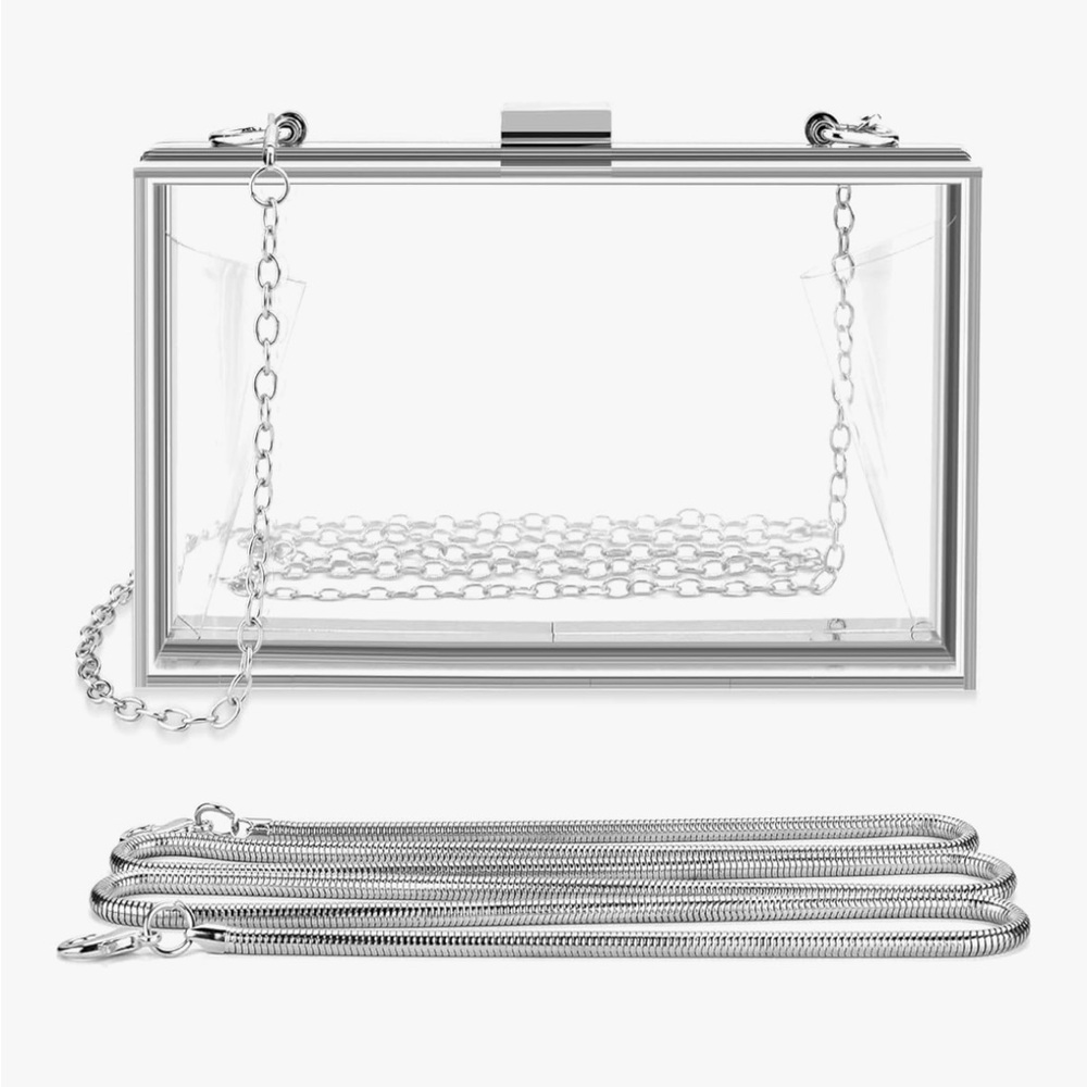 Clear Acrylic Box Clutch with Silver Chain -stadium purse